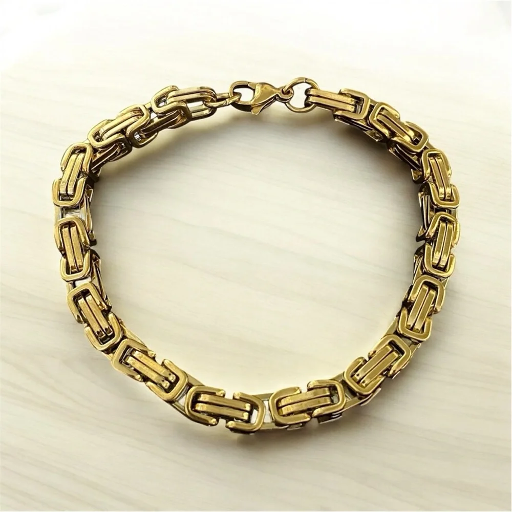Gold plated Stainless Steel 8.3 inch 7mm width bracelet